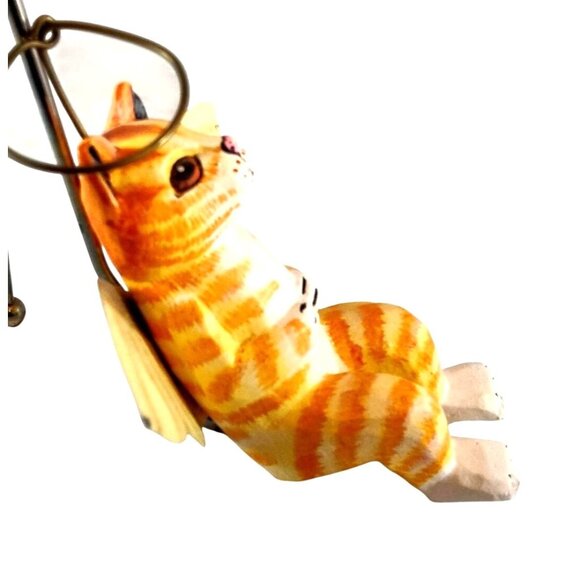 Folk Art Handcrafted Angel Cat Shelf Sitter Yellow & White With Wings 6x5.5" - Picture 4 of 13